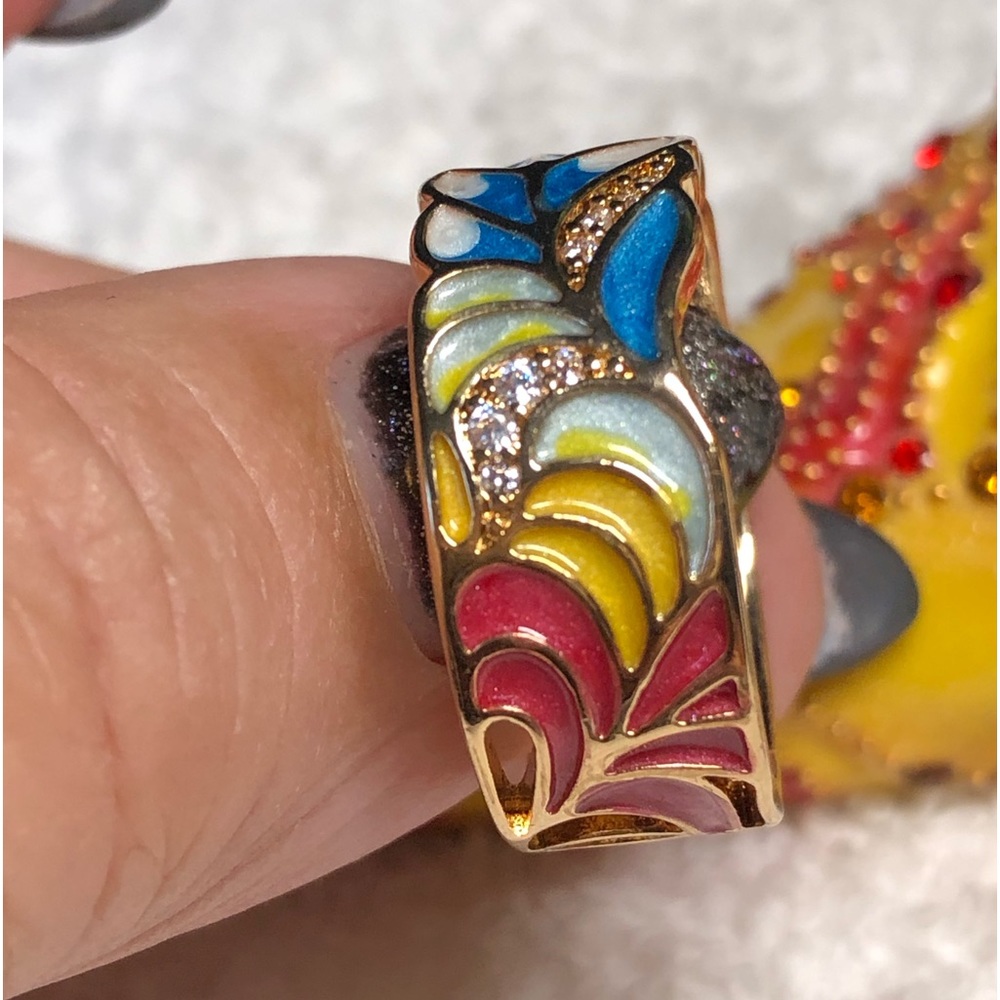 🦋💍gold over sterling Ring -band style with bright enamel colors-925